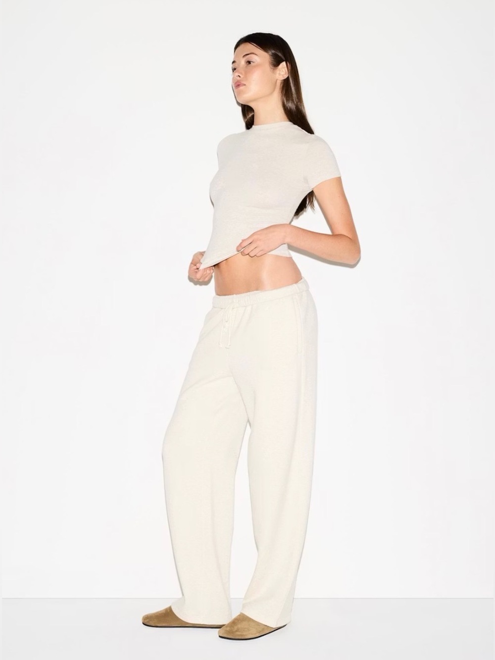 SKIMS COTTON FLEECE CLASSIC STRAIGHT LEG PANT ST-PNT-8385W OATMEAL HEATHER M